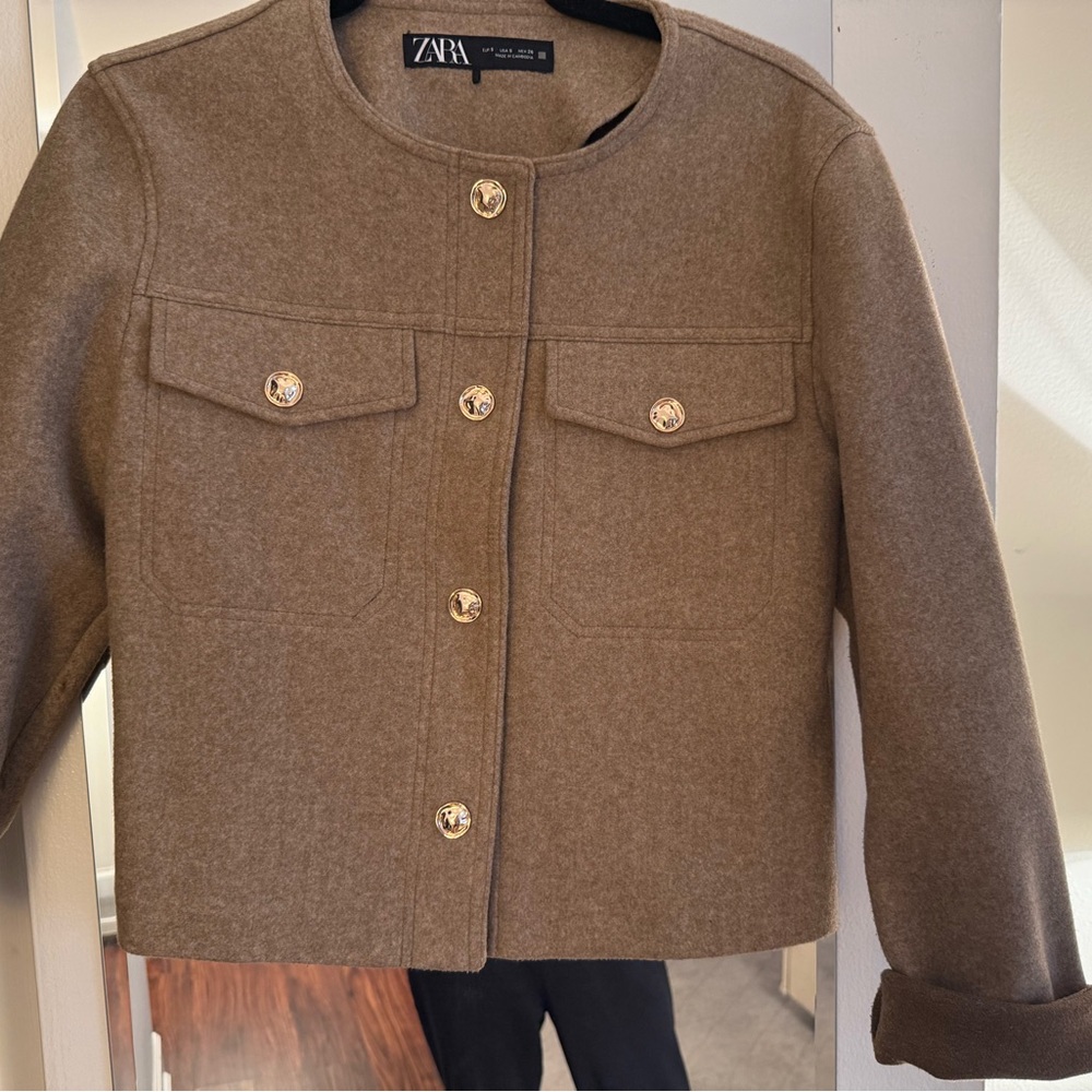 Zara Brown Wool Jacket with Gold Buttons Size S